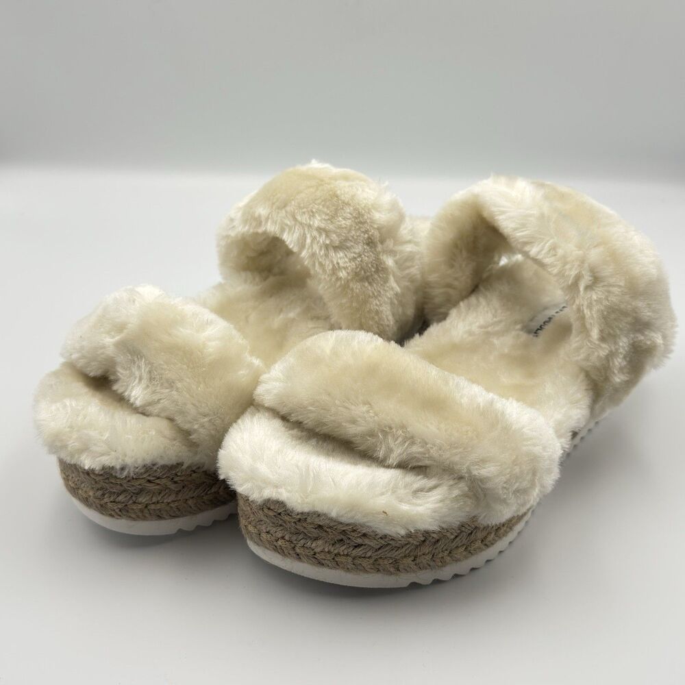 Steve Madden Platform Slippers Katana Sandal Faux Fur Natural Women's 8.5 M
